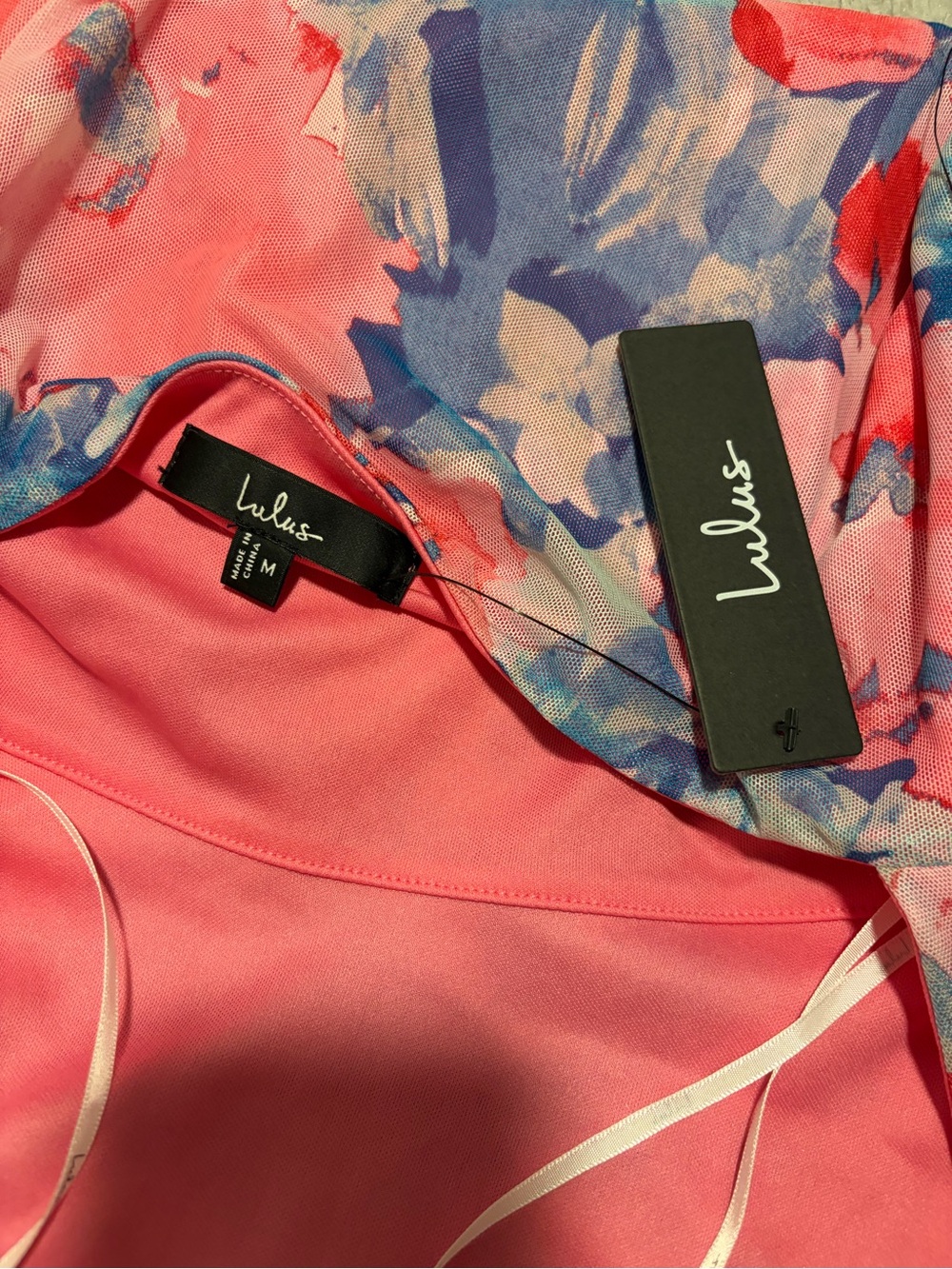 Lulu's Pink Floral Satin Slip Dress with Purple and Blue Print